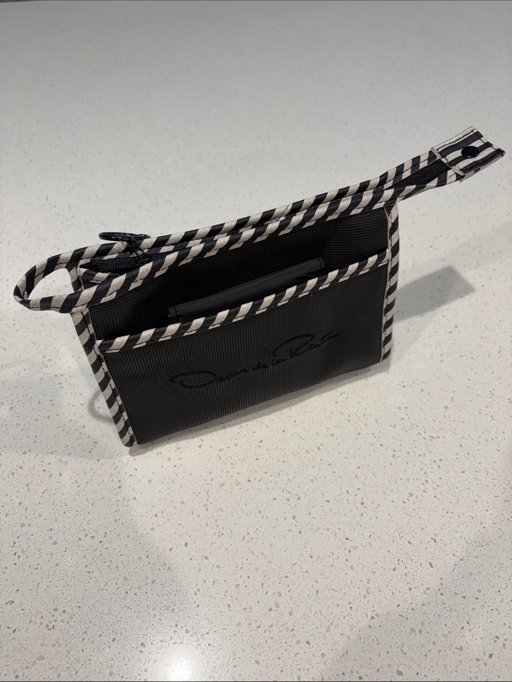 Oscar de la Renta - Black Wristlet Pouch with Black & White Striped Trim